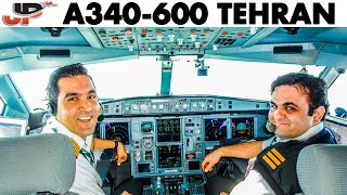 Piloting Airbus A340 600 from Tehran  Cockpit Views [upl. by Peyton]