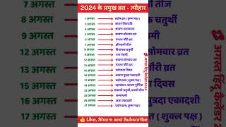 August 2024 Festival list  2024 के सारे व्रतत्योहार  Hindu calendar 2024  संपूर्ण व्रत त्यौहार [upl. by Otter]