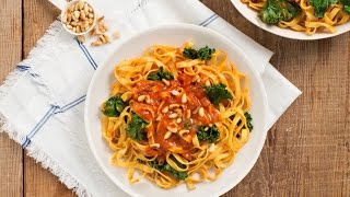 Tagliatelle with Kale and Pine Nuts in Truffle Porcini and Cream Sauce [upl. by Gwenn]