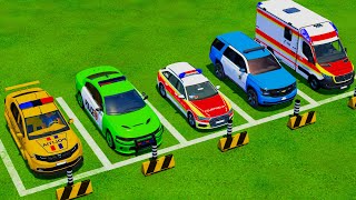 Double Flatbed Trailer Truck vs Speedbumps Train vs Cars  Flatbed Trailer  Farming Simulator 22 [upl. by Arihsat]