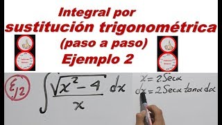 Integral por sustitución trigonométrica Ejemplo 2 raiz de x24 x [upl. by Ayikur797]