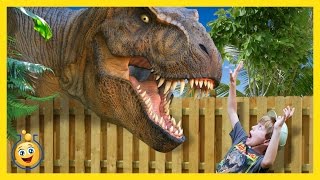 Jurassic Adventure GIANT TRex Dinosaur Chases Park Ranger LB Family Fun Kids Video with Toys [upl. by Beaner]