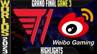 T1 vs WBG Highlights Game 3  S13 Worlds 2023 GRAND FINAL  T1 vs Weibo Gaming G3 [upl. by Aural]