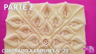 PARTE 2 Como tejer el Cuadro o cuadrado N° 29 a crochet en punto de hojas relieves para cojines [upl. by Dylane]