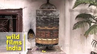 Devotees spinning prayer wheels at Boudhanath  Nepal [upl. by Leunamesoj]