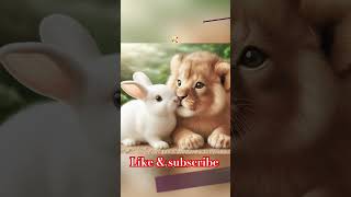 Cute lion rescue the rabbit ai lion rabbit kitten cute cutebaby nature naturelovers [upl. by Anoyi]