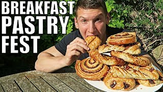 BREAKFAST PASTRY FEST  Man vs Food  Full Day of Eating In The Car [upl. by Tnattirb]