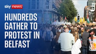 Protest and counterprotest take place in Belfast amid significant policing operation [upl. by Ahsitra]