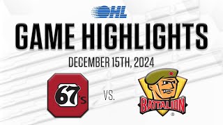 OHL Highlights Ottawa 67s  North Bay Battalion Dec 15 2024 [upl. by Luapleahcim]