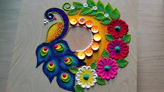 1369 Peacock rangoli designs for diwali  navratri rangoli  satisfying video [upl. by Karney]