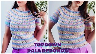 Blusa de Tricô SEM COSTURA PALA REDONDA  Feita em TOPDOWN [upl. by Etteb]