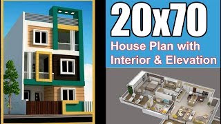 20x70 House plan with Interior amp Elevation [upl. by Etnaik]