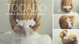 Tocado o diadema tejida a crochet Boda wedding accesorio [upl. by Harding]