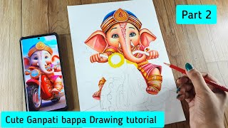 Ganesha drawing Cute Ganesh ji Drawing tutorial 😍 Colouring tutorial  PART 2 [upl. by Mello733]