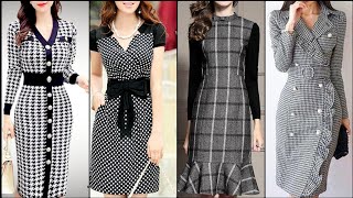 Print Bodycon Dress Plaid Houndstooth Bodycon Mini Dress Elegant Dresses Classy Off Shoulder Knot Fr [upl. by Netsruk]