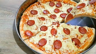 Xəmiri yup yumuşaq Sucuklu pizza tarifi  Пицца с суджуком  Sujuk pizza recipe [upl. by Amalle]