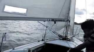 J24 Meitei V  Spinnaker trimming without the pole [upl. by Nyladgam589]