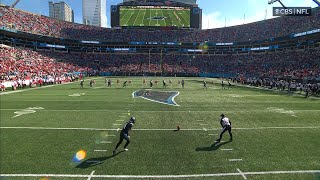 Samaje Perine dashes through Panthers kickoff coverage for 56yard return [upl. by Ellerehc]