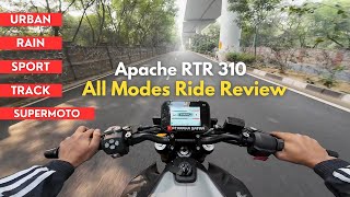 TVS Apache RTR 310 All Riding Modes Urban Rain Sports Track amp Supermoto Detailed Review [upl. by Annaerda]