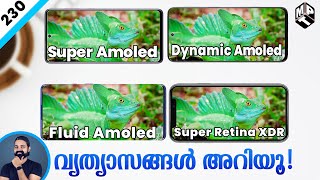 Amoled vs sAmoled vs Fluid Amoled vs Retina XDR Malayalam [upl. by Allimrac]