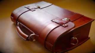 Handmade Leather Briefcase hand stitched vegetable tanned leather brass buckles [upl. by Laks902]