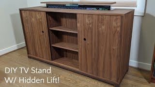 DIY TV Stand W HIDDEN TV LIFT  Nathan Builds [upl. by Yruama]