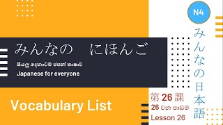 Minnano Nihongo Lesson 26 Vocabulary List Japanese Sinhala English [upl. by Weisbrodt895]