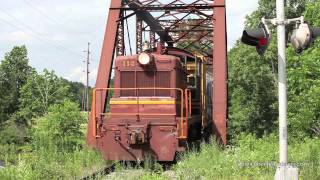 Lehigh Valley SW1 112 locomotive crosses the Raritan River in Flemington New Jersey [upl. by Halle]