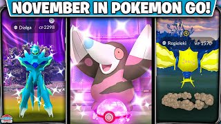 November in Pokémon GO Dialga amp Palkia Origin Forme Raids Zacian Zamazenta amp More [upl. by Sucramal]