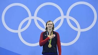 Swimmer Katie Ledecky shatters world record in Rio earns fifth gold [upl. by Llertnod137]