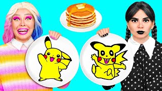 Pancake Art Challenge with Wednesday Addams  Funny Food Challenges by TeenTeam [upl. by Wehtta]