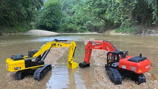 Story Line  RC Excavator Hitachi amp CAT Making Estaury Remasted NEW [upl. by Yaj307]