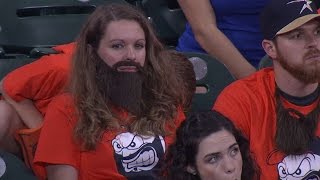 LAAHOU Female fan sports fake Dallas Keuchel beard [upl. by Elum581]