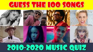 Guess the Song  20102020 Music Quiz  100 Songs [upl. by Ilhsa]