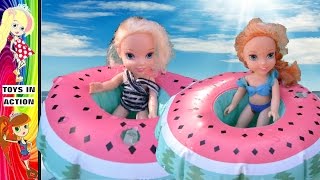 Anna and Elsa Toddlers Swimming Pool Are Mermaids 1 Playing Ariel Dory Barbie Toys In Action [upl. by Hamlen531]