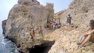 Algar Seco Carvoeiro Portugal Beach Caves and Cliffjumping in the Algarve [upl. by Gessner935]