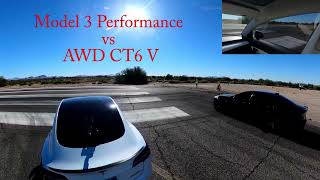 Cadillac CT6 V vs Model 3 Performance 12 Mile Race No Fly Zone Gila Bend AZ 121921 Quick Hit [upl. by Enenaj]