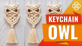 Macrame Owl Keychain Tutorial for Beginners Macrame Keychain  Macrame Owl Tutorial [upl. by Casavant996]