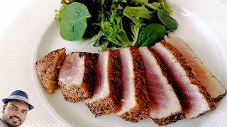 Seared Black Pepper Crusted Ahi Tuna Steak  Best enjoyed mediumrare like any great steak recipe [upl. by Remo]