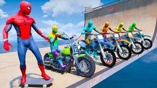 SPIDERMAN MOTORCYCLE SKATE RAMP CHALLENGE  HEXAGONAL WOODEN TUNNEL OBSTACLE [upl. by Katherina]