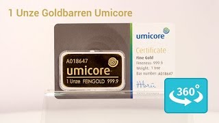 1 Unze Umicore Goldbarren in 360° Ansicht [upl. by Cooe]