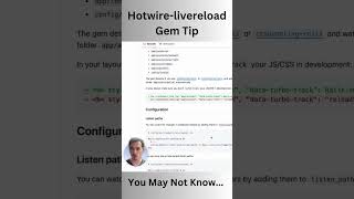 Hotwirelivereload Gem Tip Shorts rails webdesign coding rubyonrails hotwire [upl. by Euell]