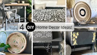 4 Home Decor DIYwall plates chalk painted desk IOD transfer amp stencil furniture makeoverASMR diy [upl. by Ayikat]