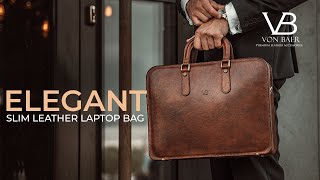 Elegant Slim Leather Laptop Bag — Mens Modern Briefcase by Von Baer Overview — 12quot 13quot 14quot inches [upl. by Verena]