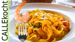 Pasta mit Garnelen in Safran  Fenchel  Sahne Besser geht es nicht [upl. by Pomona]