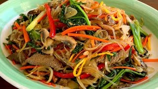 Japchae Glass noodles stirfried with vegetables 잡채 [upl. by Marinna375]