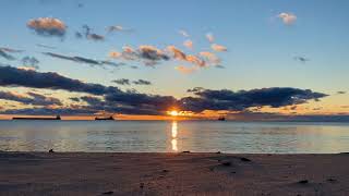 Great Lakes Freighters shelter in Bete Grise on Lake Superior sunrise time lapse November 8 2024 [upl. by Casabonne]