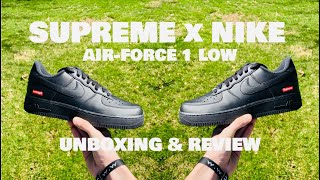 SUPREME Nike AirForce 1 Low BLACK  Unboxing amp Review [upl. by Nichol]