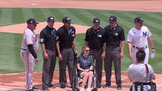 Sarah Langs honored before the game by the Yankees [upl. by Nivej]