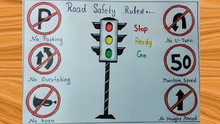 सड़क सुरक्षा पोस्टर  Road safety rules poster drawing  Traffic signs drawing with pencil [upl. by Yawnoc]